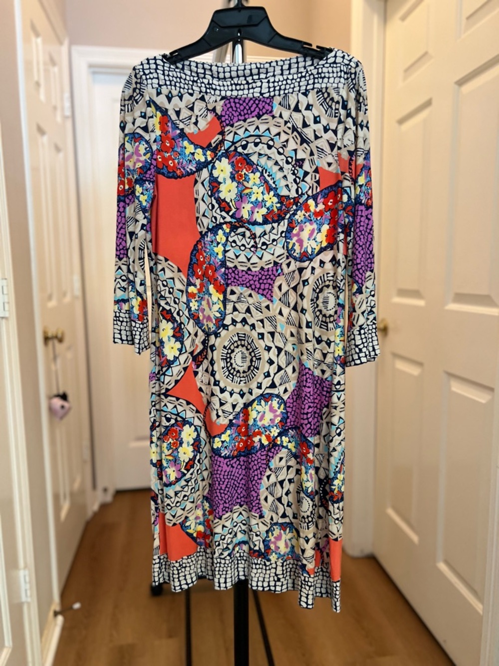 Vintage - ECI New York Navy, Purple & Cream Mixed Print Dress